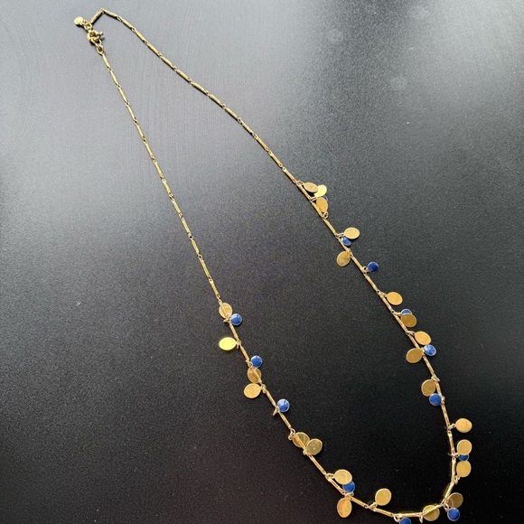 J. Crew long gold disc chain necklace with blue resin discs - Picture 2 of 2